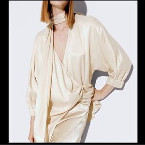 Zara Cream Satin Wrap Tunic